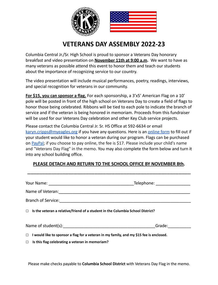 Veterans Day Assembly Information