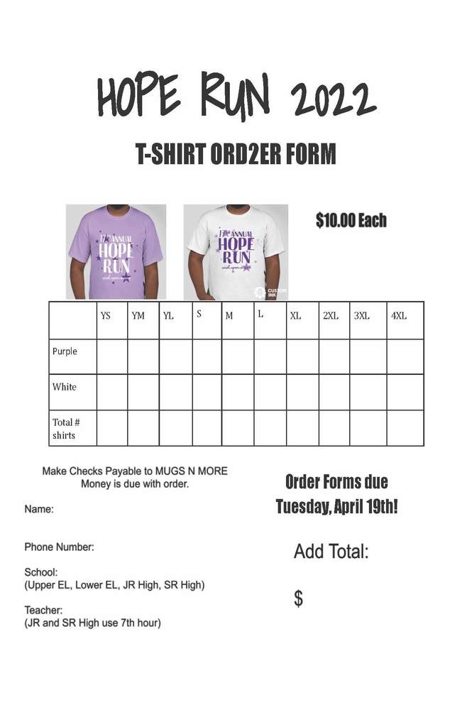 Hope Run Order Form