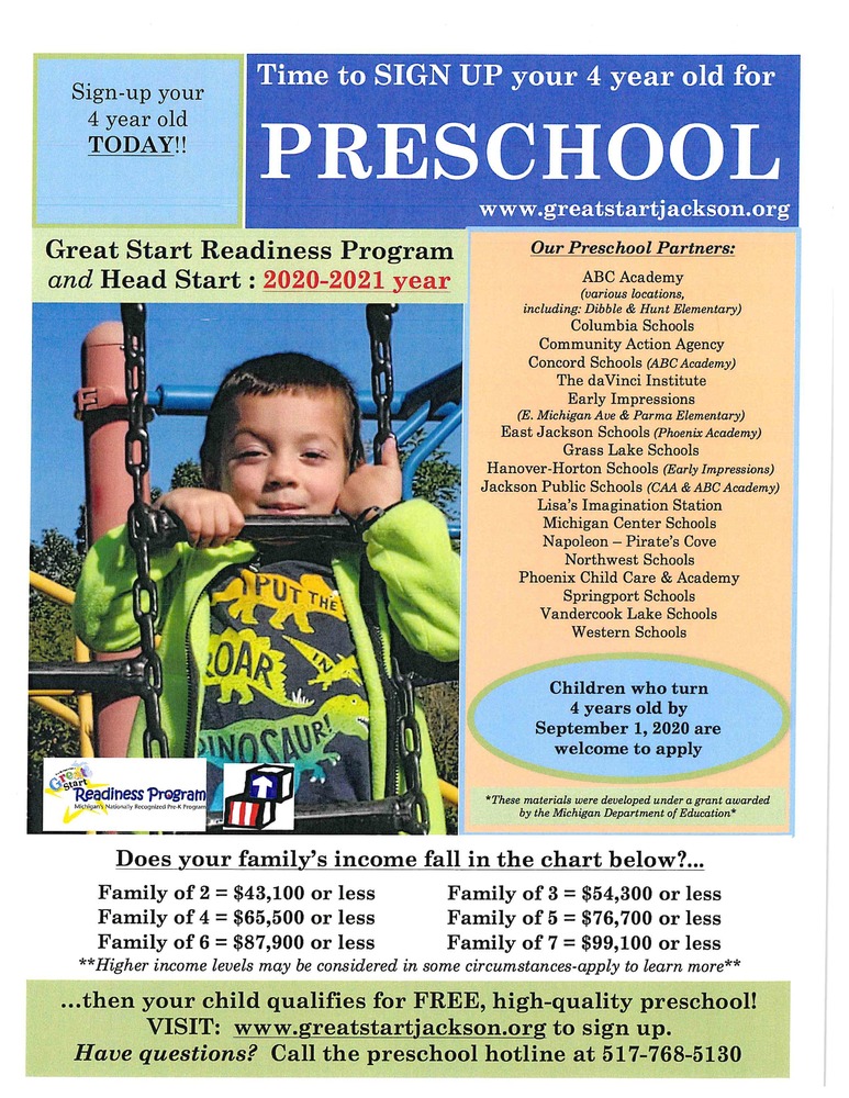 Apply for GSRP Preschool for the 2020-2021 school year! | Columbia