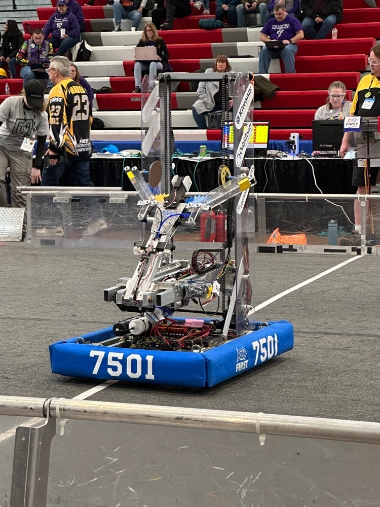 Robotics! The autonomous portion of the match.  Robot programmed to climb and balance on its own.  Just as planned ! 💙🦅💛